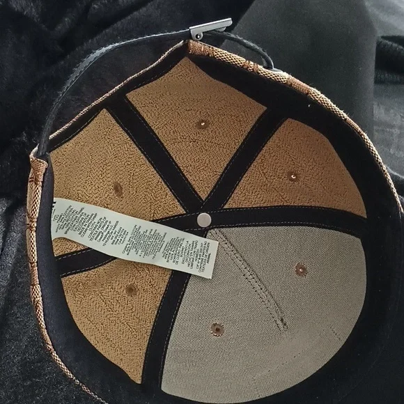 Coach Baseball Cap Hat Canvas Tan Brown & Black Leather - Picture 3 of 7